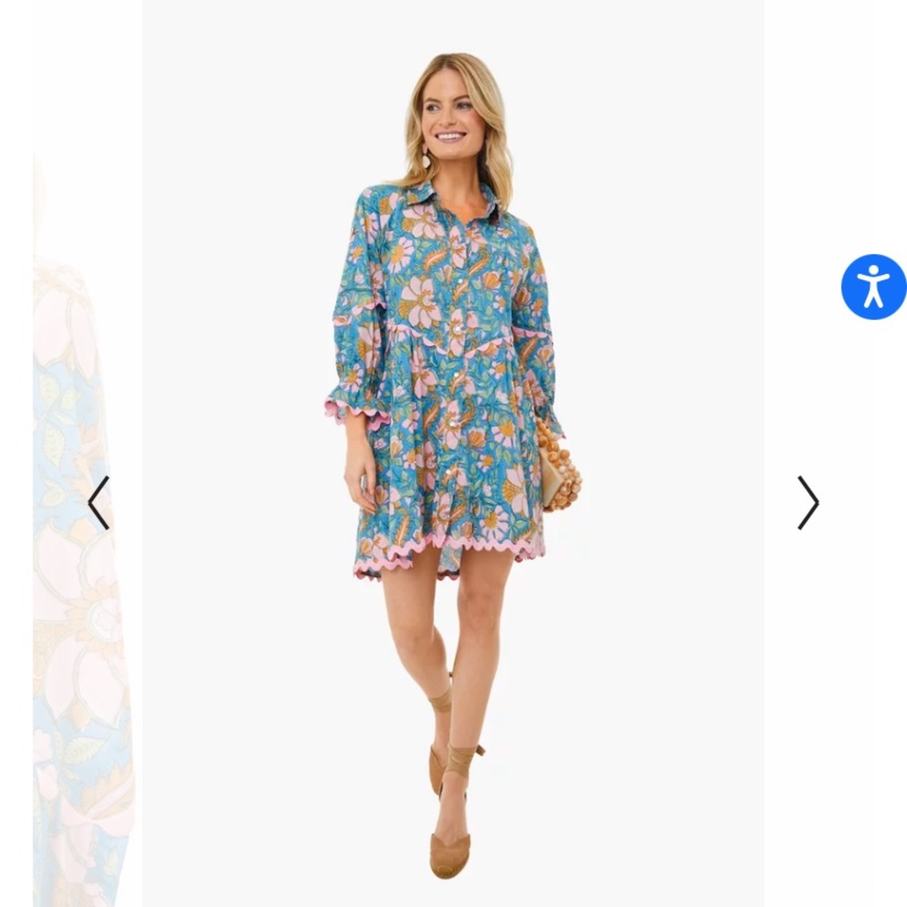 Juliet Dunn denim blue floral block print raglan shirt dress